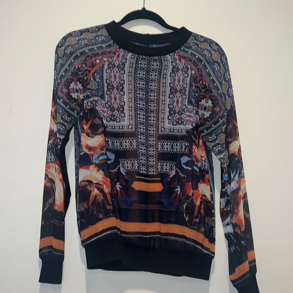 NWOT Clover Caynon  Geometric/Floral Print Sheer Crew Neck Long XS